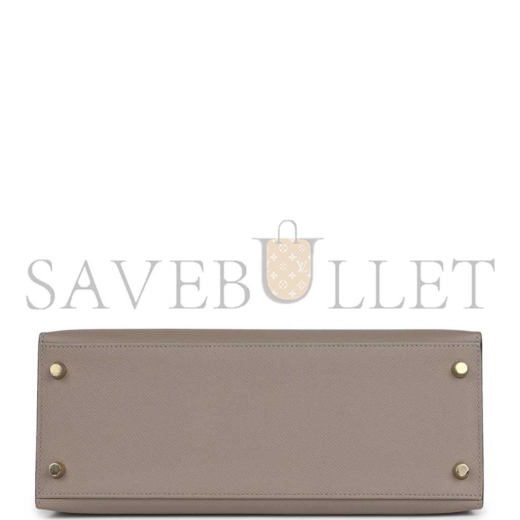 HERMÈS KELLY SELLIER 28 GRIS ASPHALTE VERSO EPSOM BRUSHED GOLD HARDWARE (28*22*10cm)